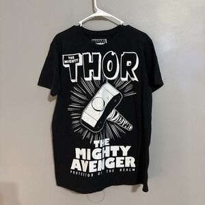 Marvel Unisex Adult's The Mighty  Thor Hammer Retro T-Shirt Black Sz Large